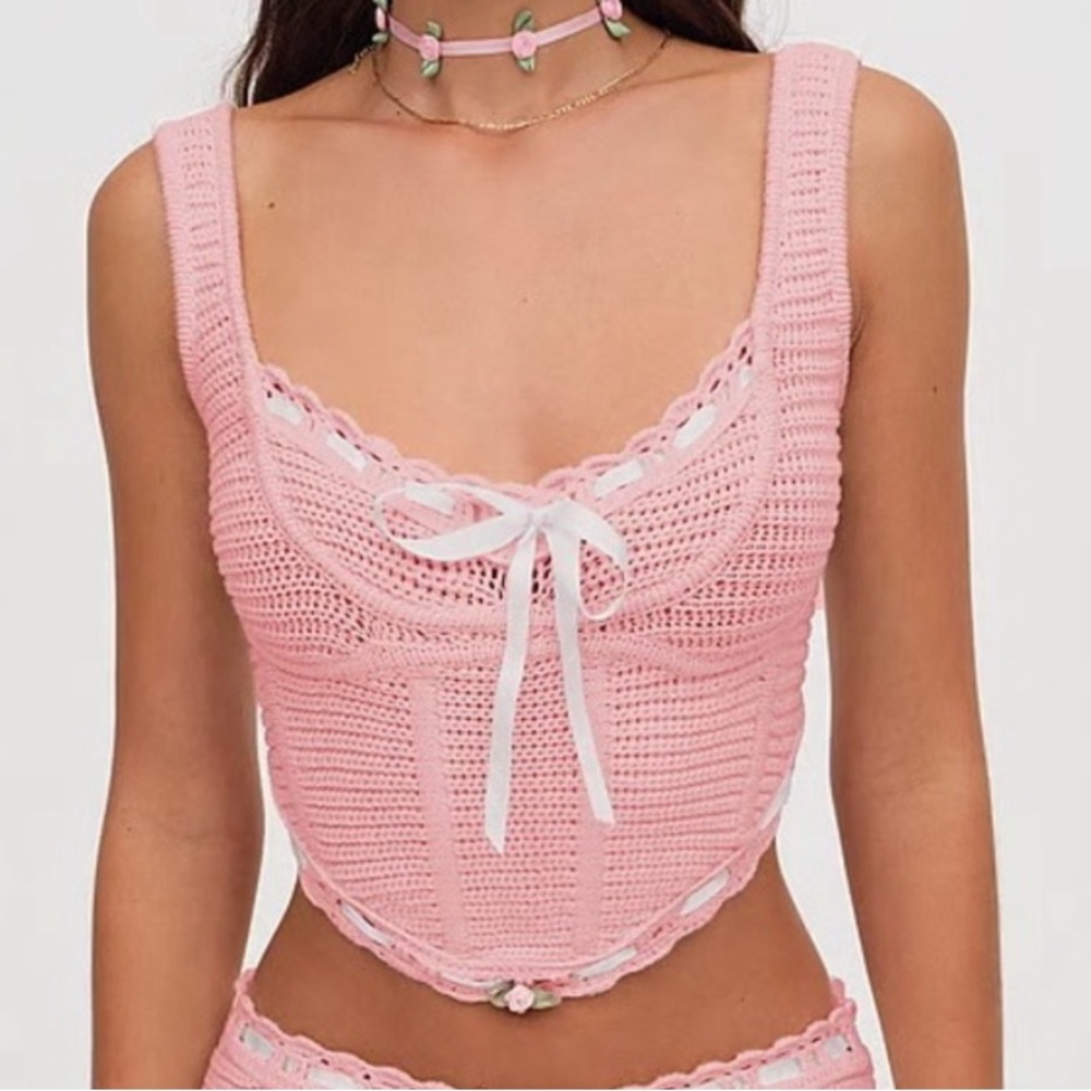 For Love And Lemons Pink Crochet Top